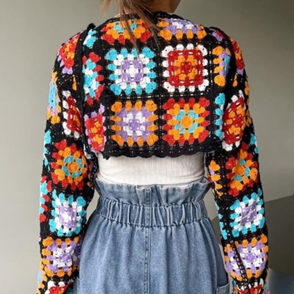 NEW Darling Boho Crochet Multi Color Crop Shrug Cardigan - Picture 4 of 6